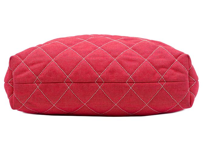Tote Chanel Red CC Quilted Denim Grosgrain Drawstring Vermelho - vista 3