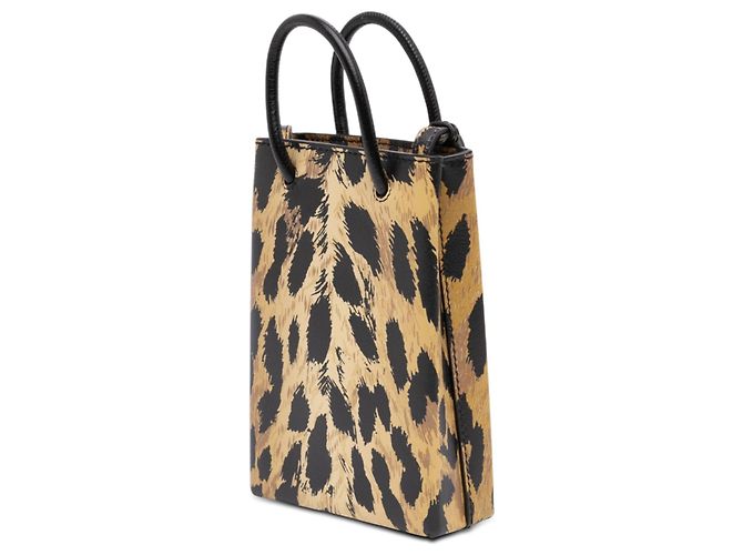 Balenciaga Mini Shopping Phone Holder mit braunem Leopardenmuster und Logo - Ansicht 2