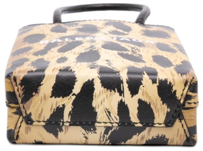 Balenciaga Mini Shopping Phone Holder mit braunem Leopardenmuster und Logo - Ansicht 3