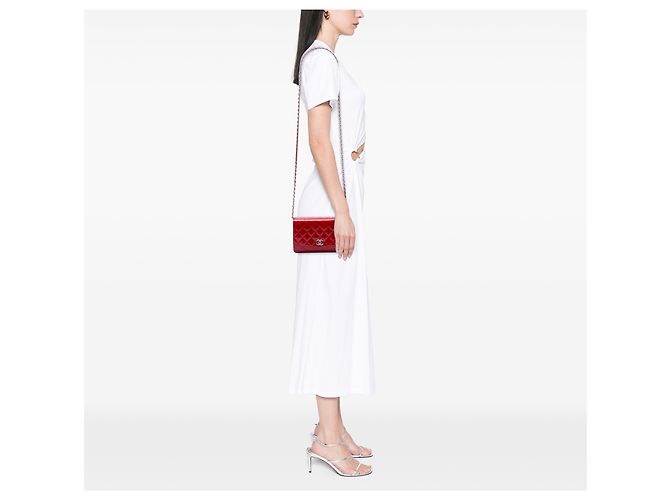 Chanel Red CC gesteppte Patentleder Wallet On Chain Rot - Ansicht 6