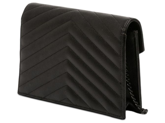 Portafoglio a catena envelope monocromatico Cassandre in pelle grain de poudre nera Saint Laurent Nero - vista 2
