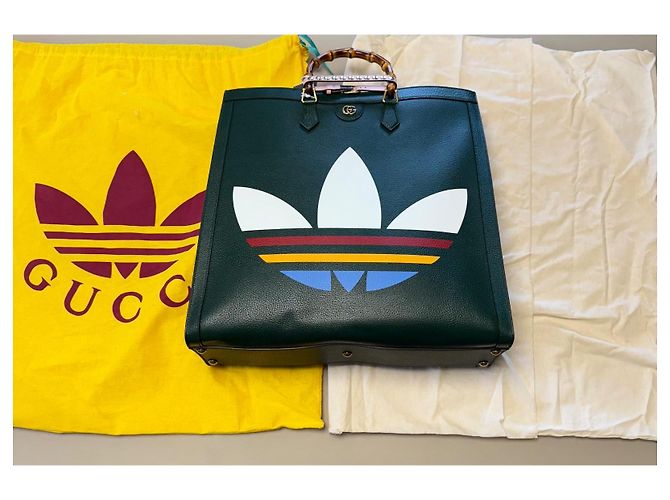 Bamboo Gucci x Adidas Borsa Shopper in pelle verde Bianco Rosso Blu Giallo - vista 14