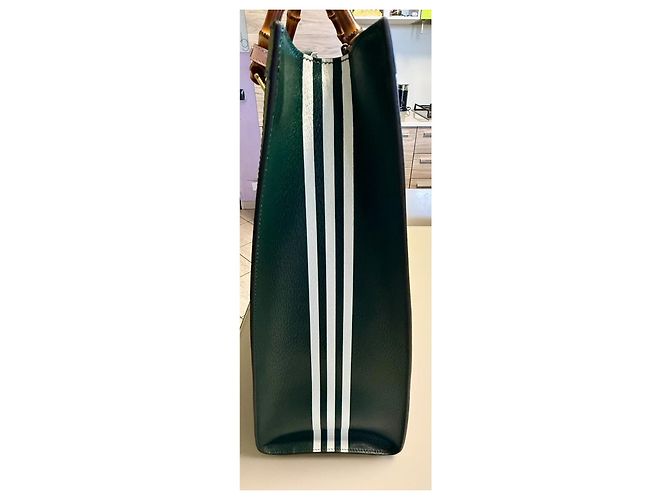 Bamboo Gucci x Adidas Borsa Shopper in pelle verde Bianco Rosso Blu Giallo - vista 5