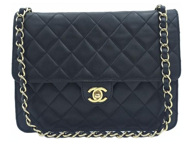 Chanel Vintage Classic gesteppte Lammfell Schultertasche und Umhängetasche mit Einzelflip Schwarz - Ansicht 11
