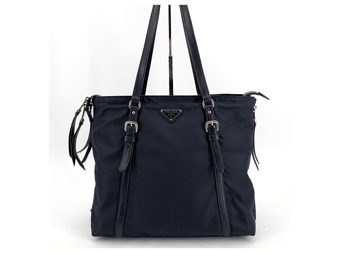 Prada Borsa shopper a tracolla in nylon Pocono con logo argento Blu - vista 2