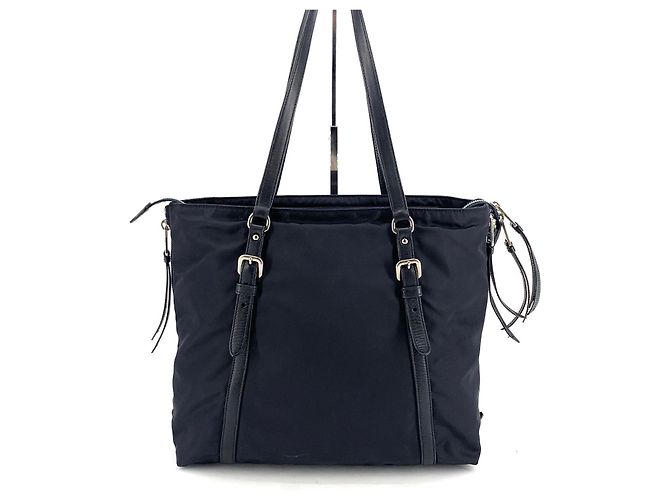 Prada Borsa shopper a tracolla in nylon Pocono con logo argento Blu - vista 3