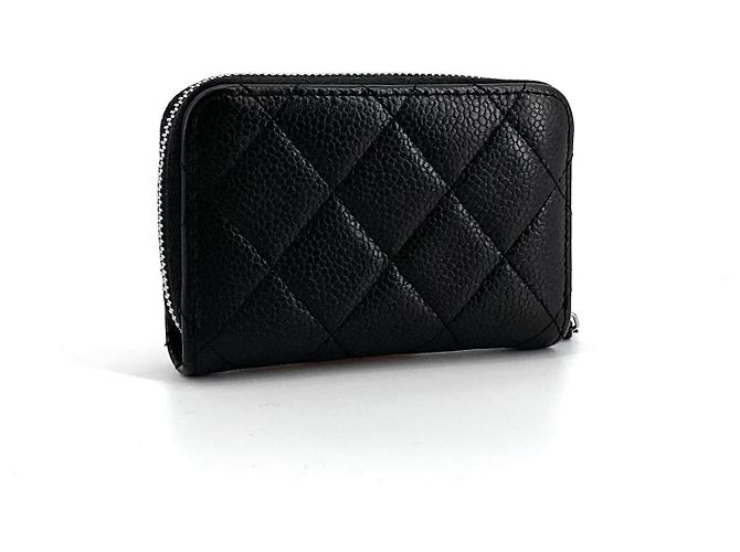 Chanel Tarjetero de piel caviar con cremallera plateada Negro - vista 2