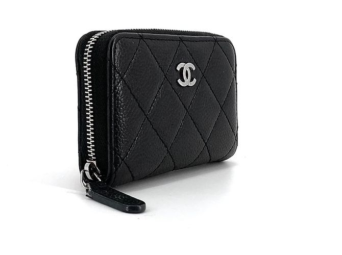 Chanel Tarjetero de piel caviar con cremallera plateada Negro - vista 3