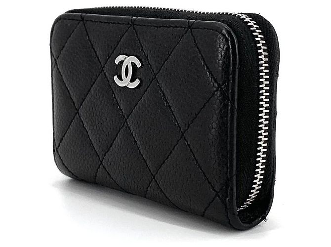 Chanel Tarjetero de piel caviar con cremallera plateada Negro - vista 4