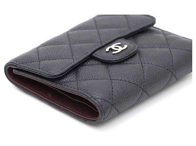 Chanel Portafoglio da donna Small Flap in Caviar Argento CC Nero - vista 5