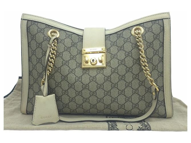 Gucci Borsa a tracolla con catena medium Padlock GG Supreme Canvas Tote Bag Bianco - vista 11