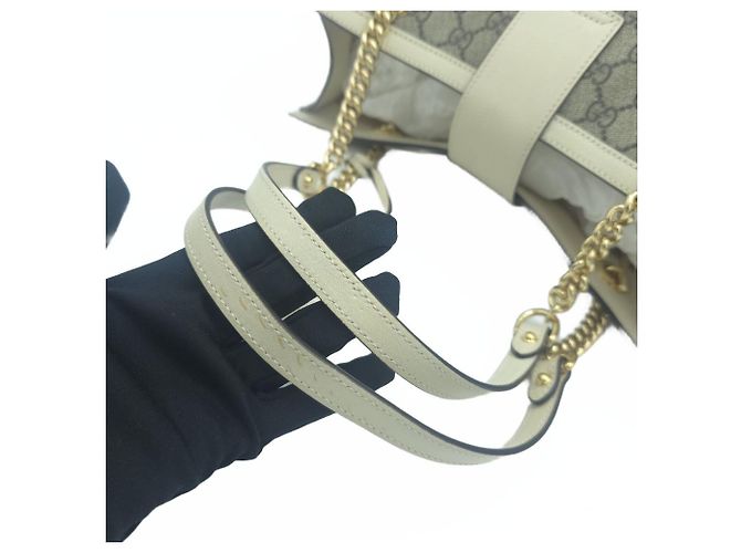 Gucci Borsa a tracolla con catena medium Padlock GG Supreme Canvas Tote Bag Bianco - vista 8