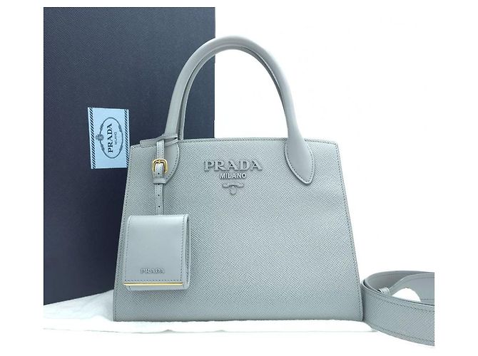 Prada Piccola borsa tote e a tracolla in pelle Saffiano monocromatica Sky Blue - vista 11