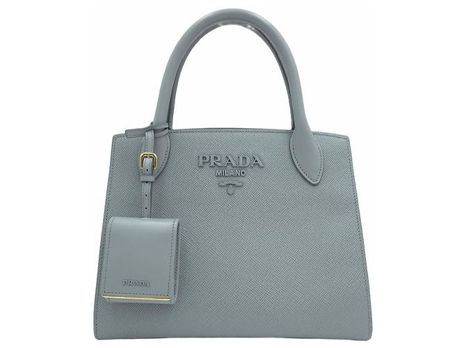 Prada Piccola borsa tote e a tracolla in pelle Saffiano monocromatica Sky Blue - vista 12