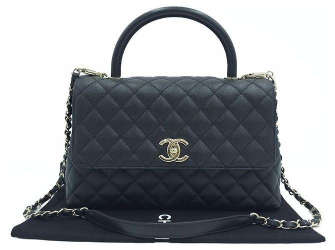 Chanel Borsa Tote Coco Handle Medium Caviar Skin Top Handle Nera Nero - vista 11