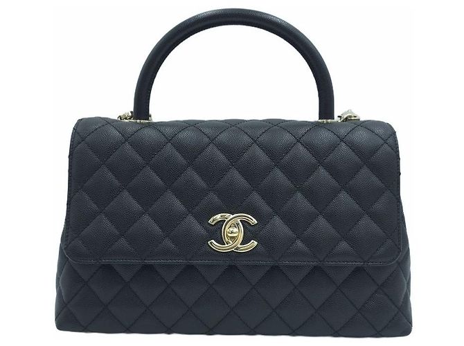 Chanel Borsa Tote Coco Handle Medium Caviar Skin Top Handle Nera Nero - vista 12