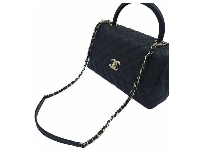 Chanel Borsa Tote Coco Handle Medium Caviar Skin Top Handle Nera Nero - vista 18