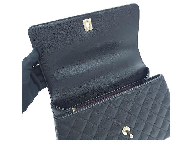 Chanel Borsa Tote Coco Handle Medium Caviar Skin Top Handle Nera Nero - vista 19