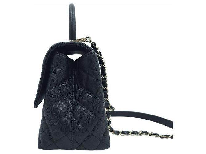 Chanel Borsa Tote Coco Handle Medium Caviar Skin Top Handle Nera Nero - vista 3