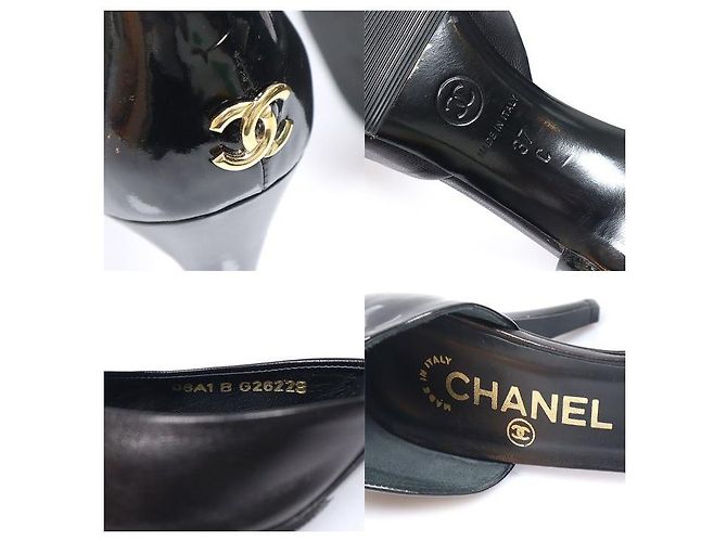 Chanel Décolleté a punta aperta in pelle nera Nero - vista 7