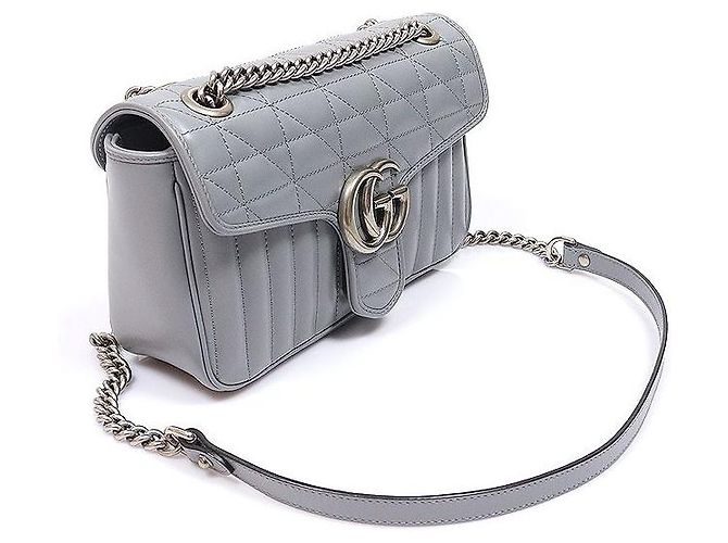 Gucci Piccola borsa a tracolla GG Marmont in matelassé chevron grigio Marrone - vista 3