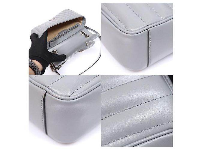 Gucci Piccola borsa a tracolla GG Marmont in matelassé chevron grigio Marrone - vista 6