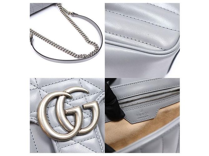 Gucci Piccola borsa a tracolla GG Marmont in matelassé chevron grigio Marrone - vista 7
