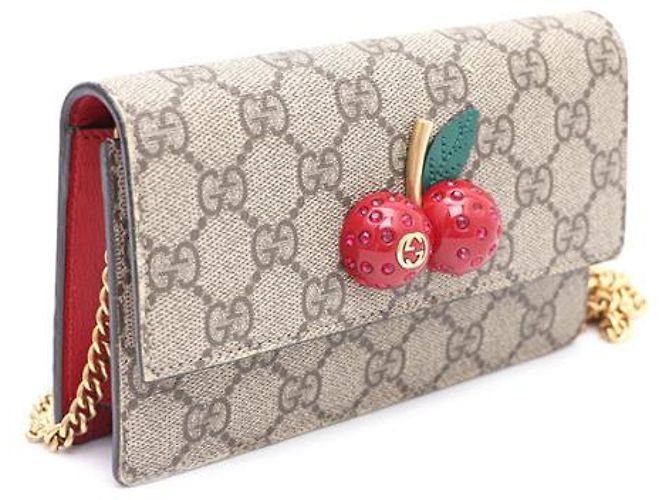 Gucci Mini borsa a tracolla con catena GG Supreme Canvas Cherry Marrone - vista 10