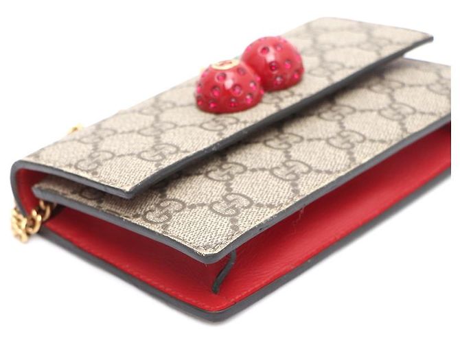 Gucci Mini borsa a tracolla con catena GG Supreme Canvas Cherry Marrone - vista 12
