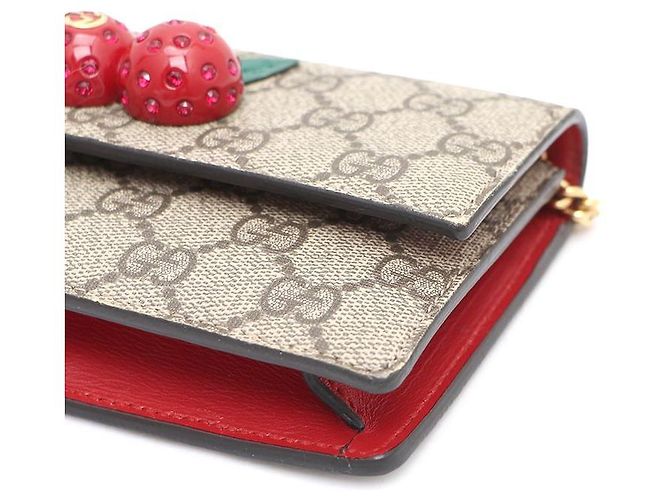 Gucci Mini borsa a tracolla con catena GG Supreme Canvas Cherry Marrone - vista 6
