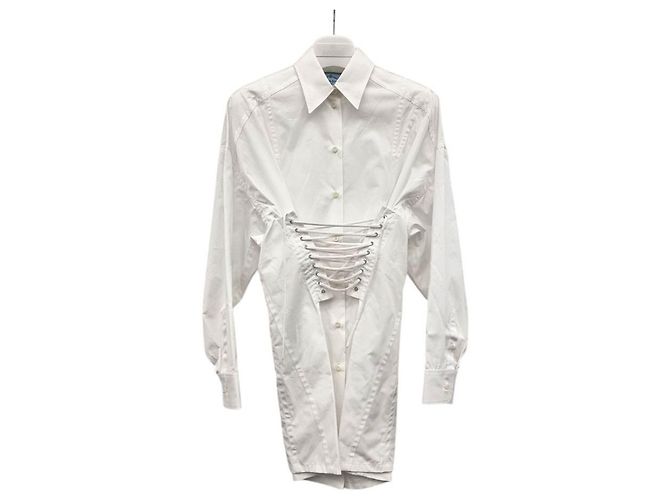 Prada Mini-Kleid aus Popeline mit Dreieckslogo Weiß - Ansicht 4