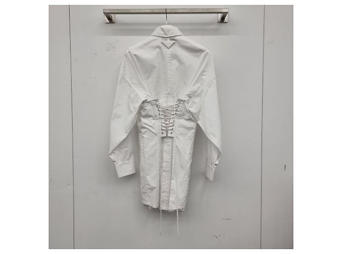 Prada Mini-Kleid aus Popeline mit Dreieckslogo Weiß - Ansicht 8