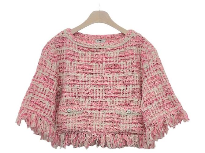 Chanel Suéter de malha de tweed com gola redonda Vermelho - vista 4