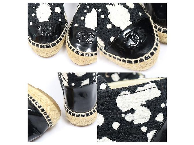 Chanel Espadrillas da donna in tweed nero verniciato con logo CC - vista 6