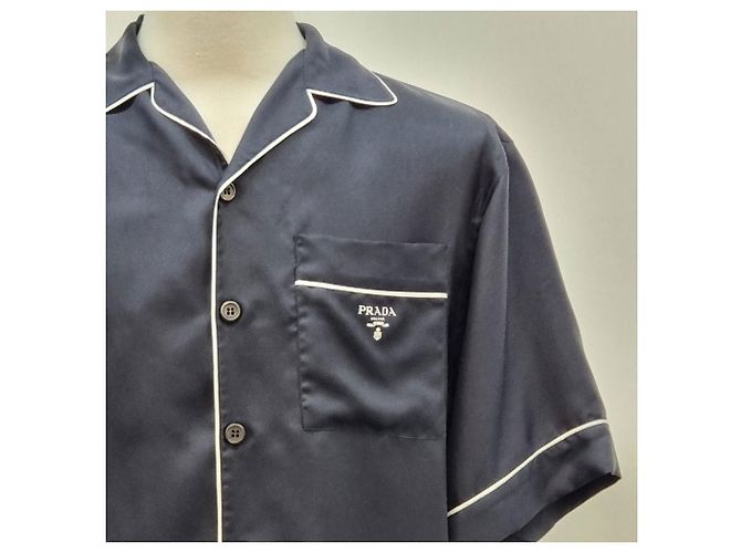 Prada Camicia Bowling in Twill di Seta Nera - vista 5