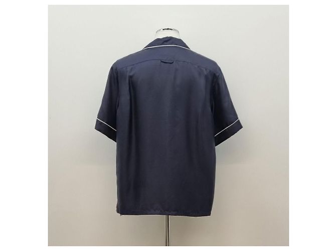 Prada Camicia Bowling in Twill di Seta Nera - vista 7