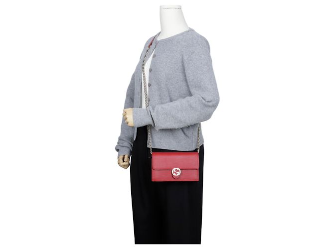 Gucci Mini bolso cartera con cadena de cuero entrelazado Rojo Roja - vista 11