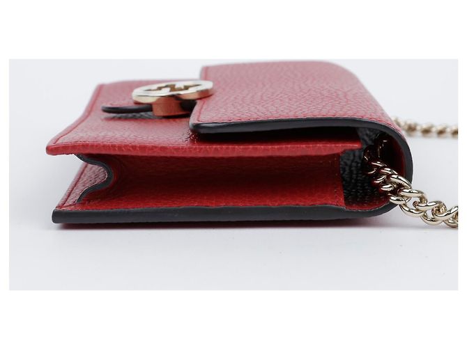 Gucci Mini bolso cartera con cadena de cuero entrelazado Rojo Roja - vista 4