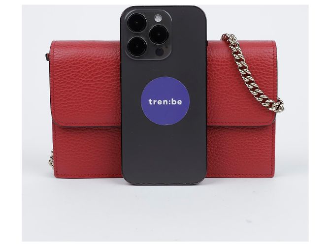 Gucci Mini bolso cartera con cadena de cuero entrelazado Rojo Roja - vista 9