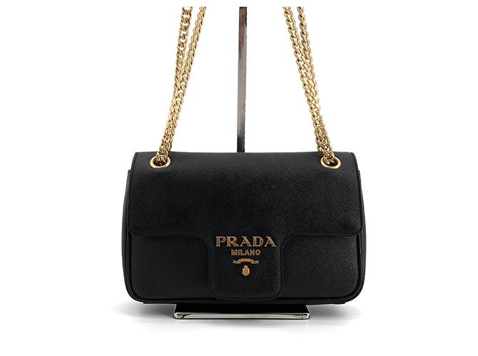 Prada Borsa a Spalla Saffiano Chain Flap Nero - vista 2