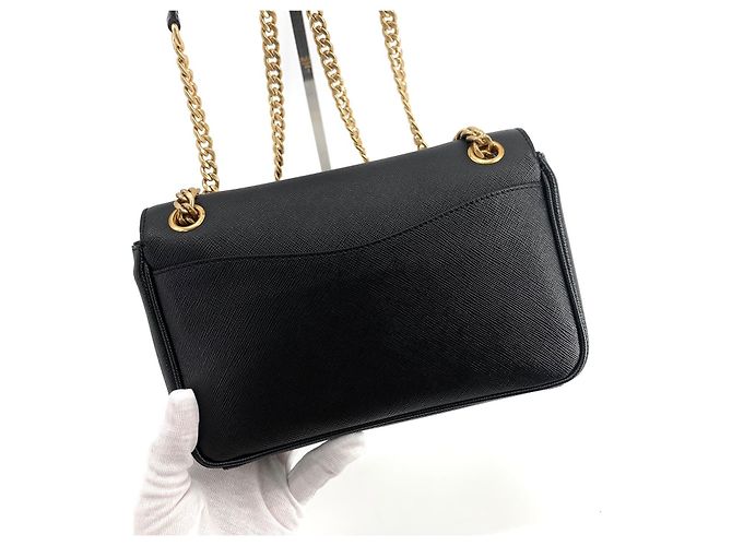 Prada Borsa a Spalla Saffiano Chain Flap Nero - vista 5