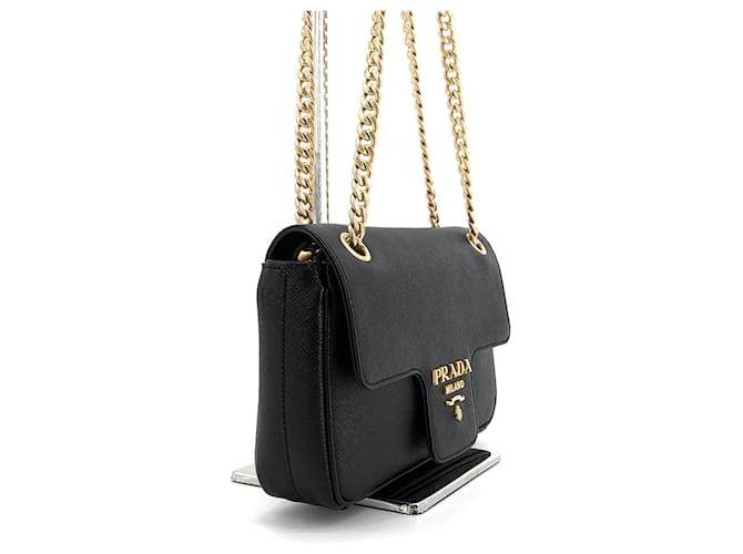 Prada Borsa a Spalla Saffiano Chain Flap Nero - vista 7
