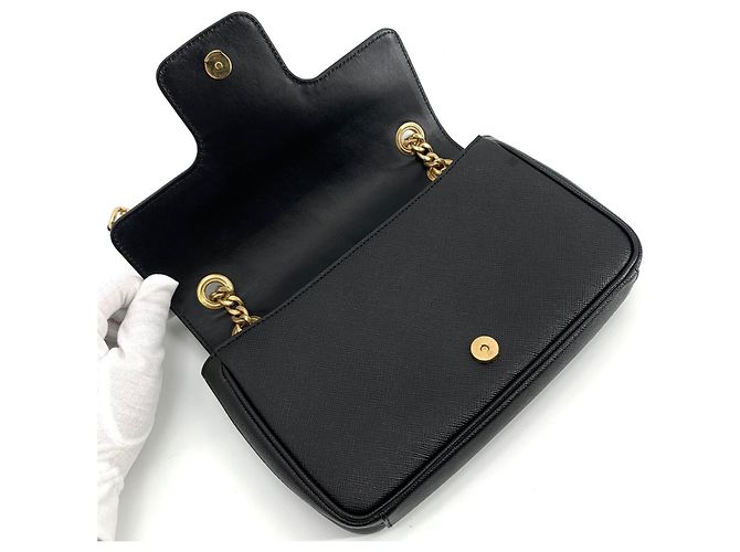 Prada Borsa a Spalla Saffiano Chain Flap Nero - vista 8