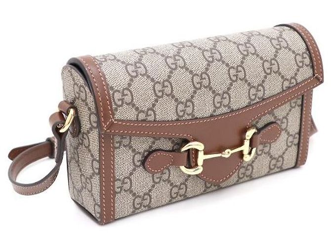 Horsebit 1955 Gucci Mini borsa a tracolla e crossbody in tela GG Supreme Horsebit Marrone - vista 2
