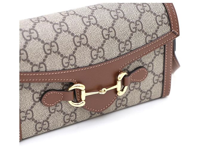 Horsebit 1955 Gucci Mini borsa a tracolla e crossbody in tela GG Supreme Horsebit Marrone - vista 5