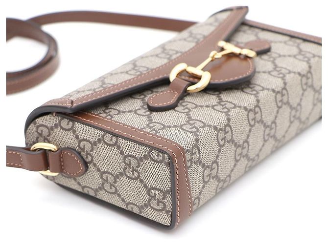 Horsebit 1955 Gucci Mini borsa a tracolla e crossbody in tela GG Supreme Horsebit Marrone - vista 6
