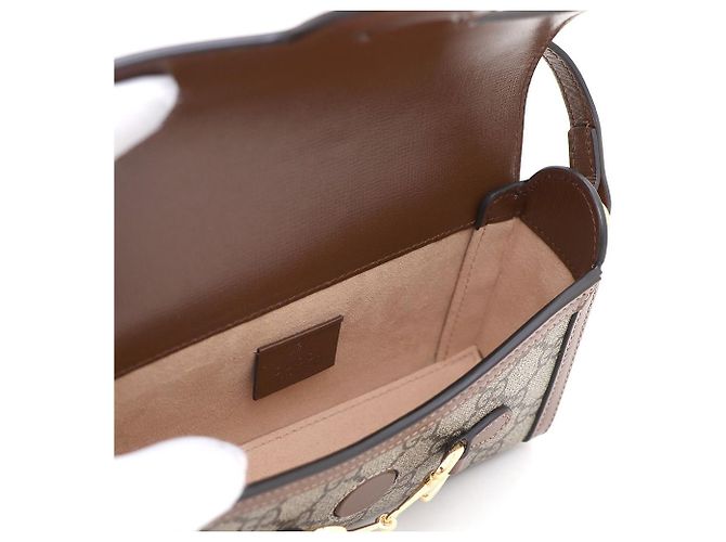 Horsebit 1955 Gucci Mini borsa a tracolla e crossbody in tela GG Supreme Horsebit Marrone - vista 8