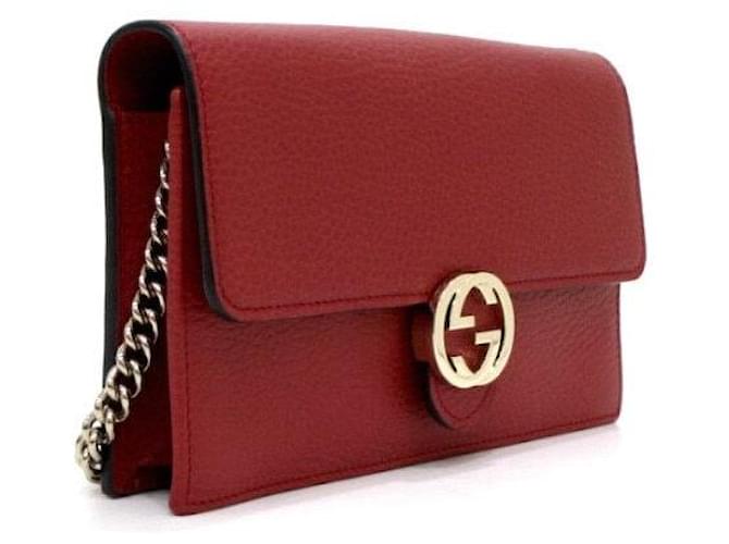 Gucci Borsa a tracolla Mini Flap con Interlocking GG e catena Rosso - vista 3