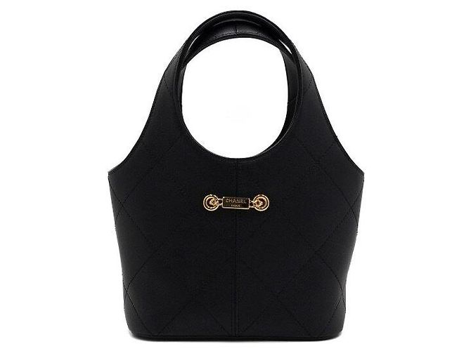 Chanel Piccola borsa tote in pelle di vitello nera con logo CC dorato Nero - vista 5