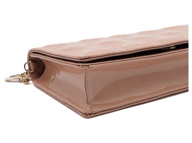 Clutch Lady Dior Rose Canvas Patent con tracolla a catena dorata Nero - vista 10